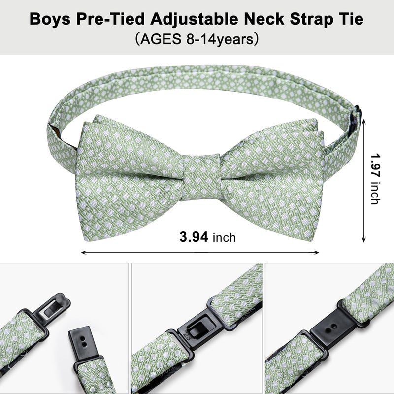 DiBanGu Boys Pre-tied Bow Tie,Silk Adjustable Bowtie and Pocket Square for Age 8-14 Kids Bowtie Wedding School Ceremony Party - Image 3